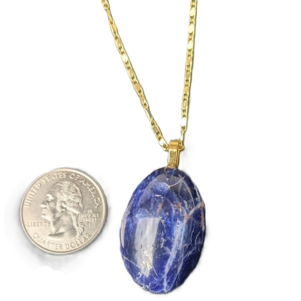 #8 Sodalite Beautiful Blue Gloss Stone Necklace 18k Gold Filled Chain